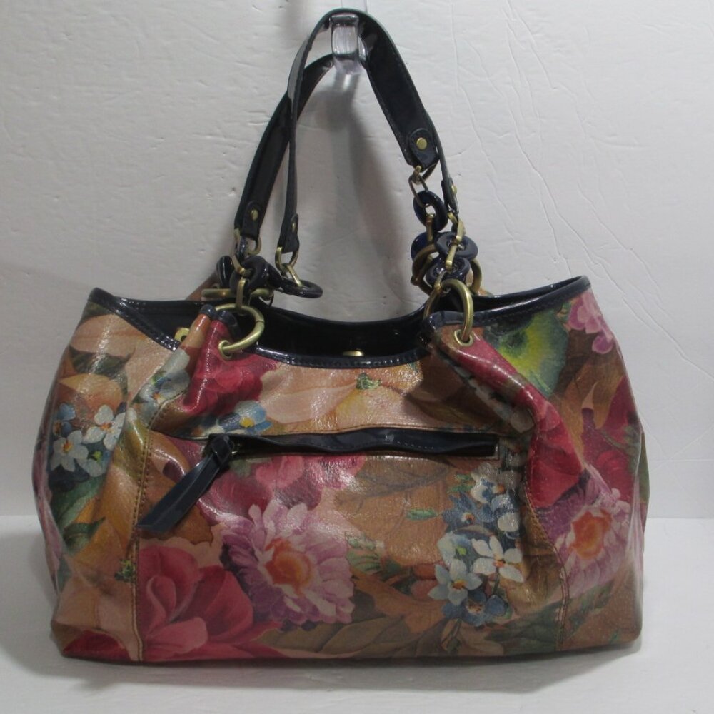 VTG Sharif Originals Floral Patent Leather Handbag Shoulder Bag Purse 14x9x6 - Picture 2 of 13